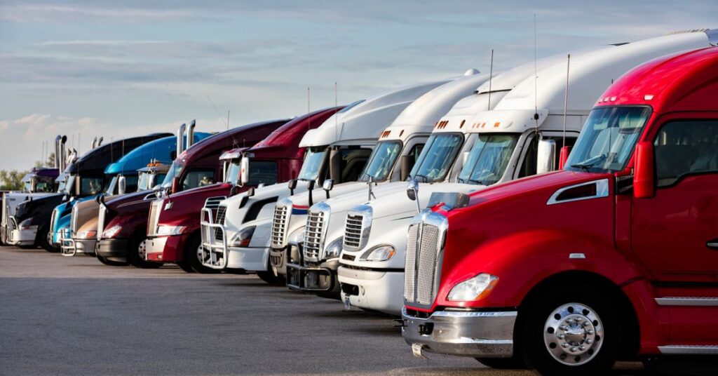 Trucks lined up beside eachother