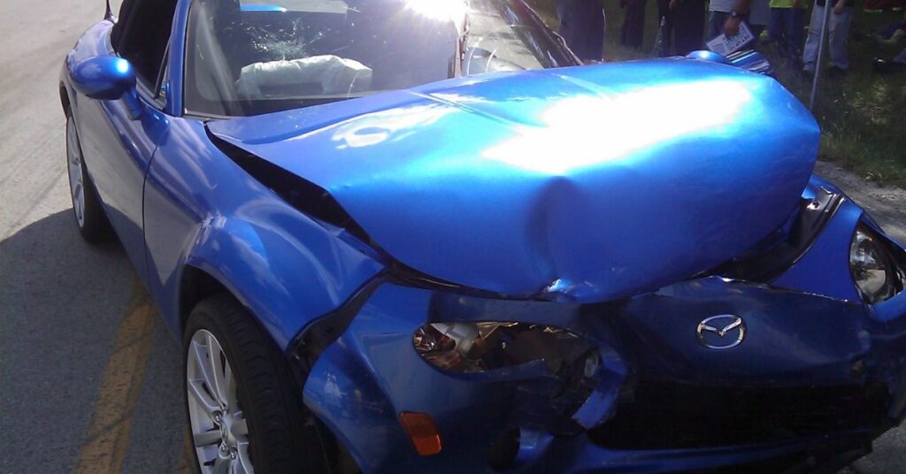 Hit and Run accident that left a car's front end damaged